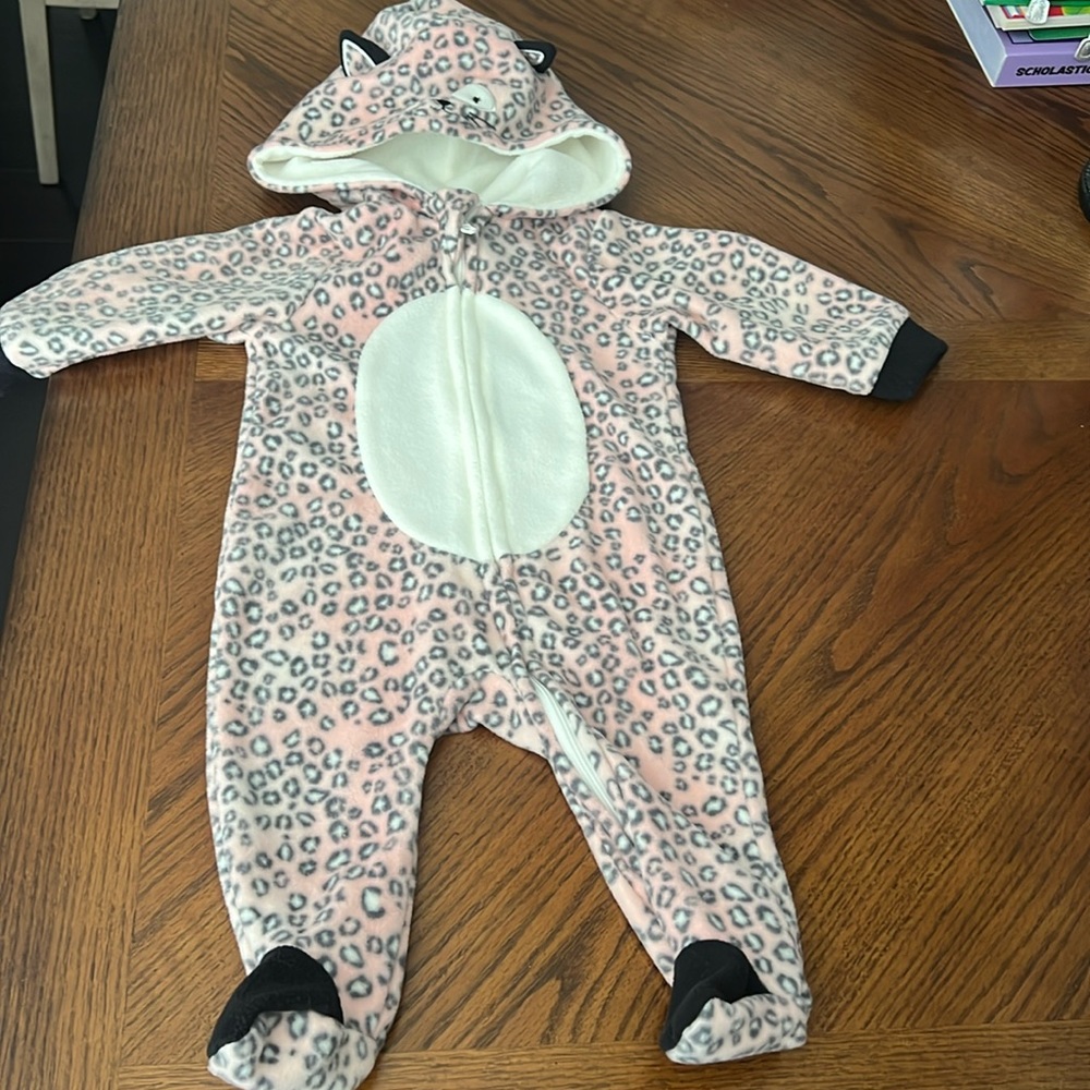 Baby girl pink snow leopard zip up, size 3-6 months!